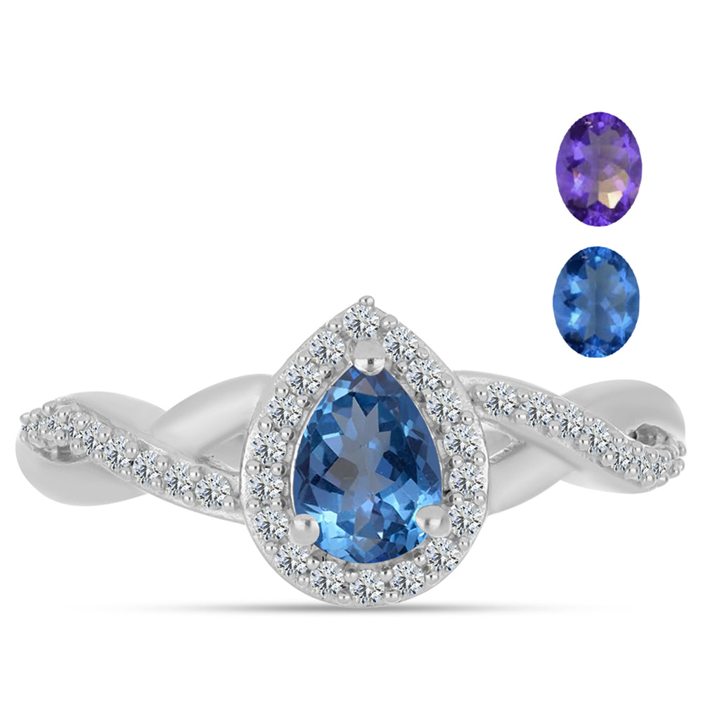 Anillo de Plata con Fluorita Multicolor y Topacio Blanco 1 