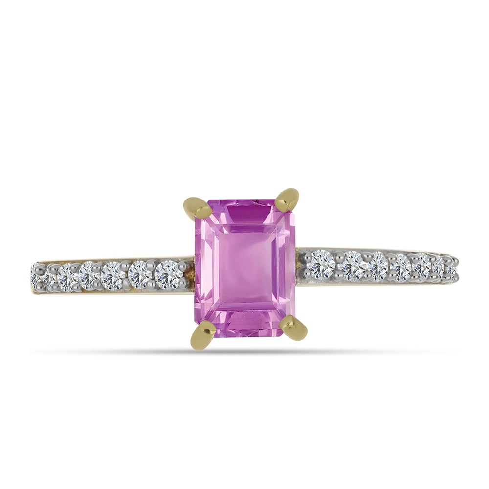Anillo de Plata Bañada en Oro con Fluorita rosa y Topacio Blanco 1 