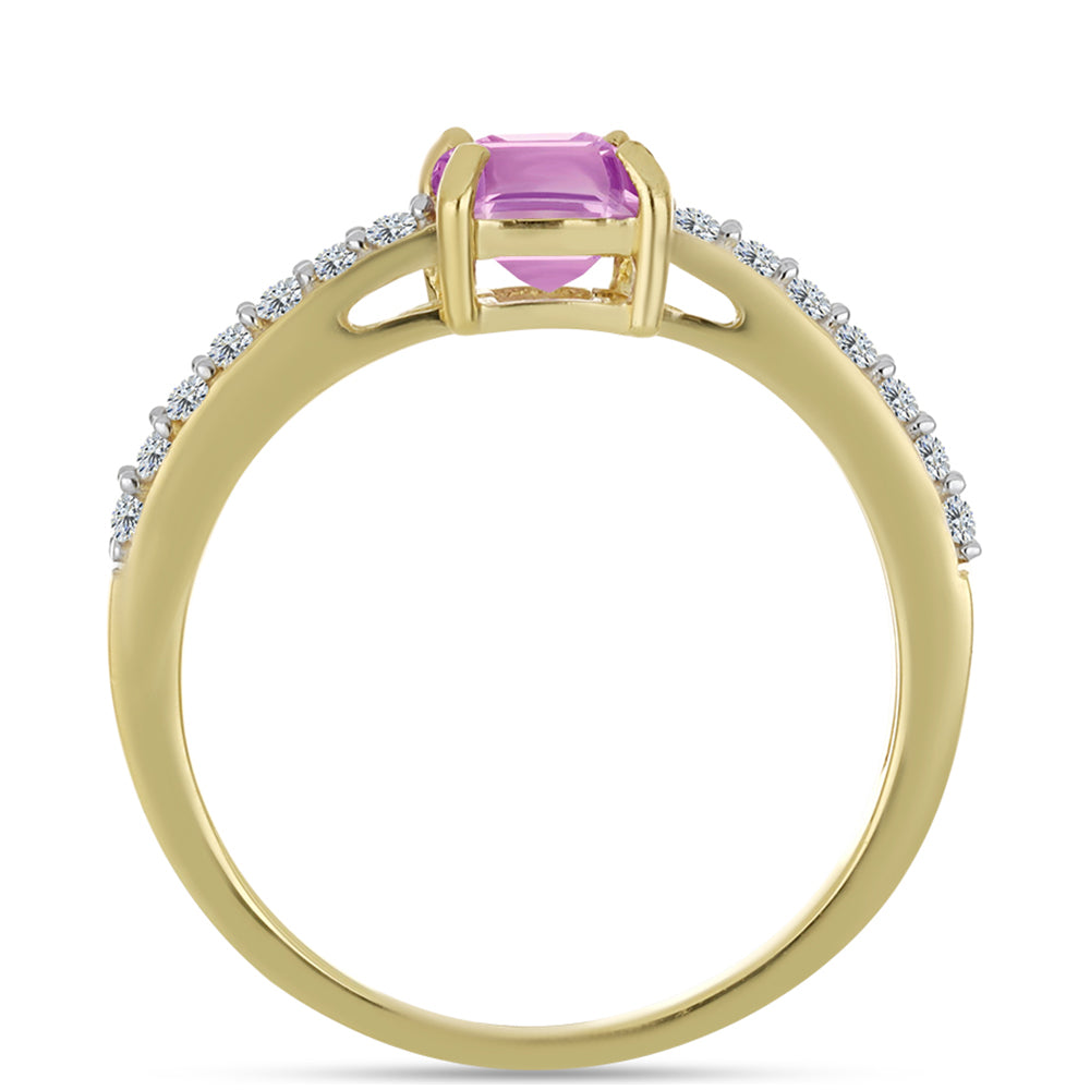 Anillo de Plata Bañada en Oro con Fluorita rosa y Topacio Blanco