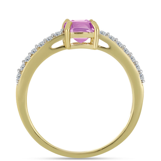 Anillo de Plata Bañada en Oro con Fluorita rosa y Topacio Blanco