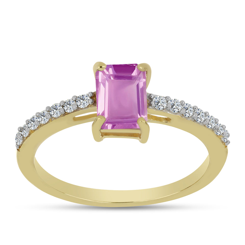 Anillo de Plata Bañada en Oro con Fluorita rosa y Topacio Blanco 3 