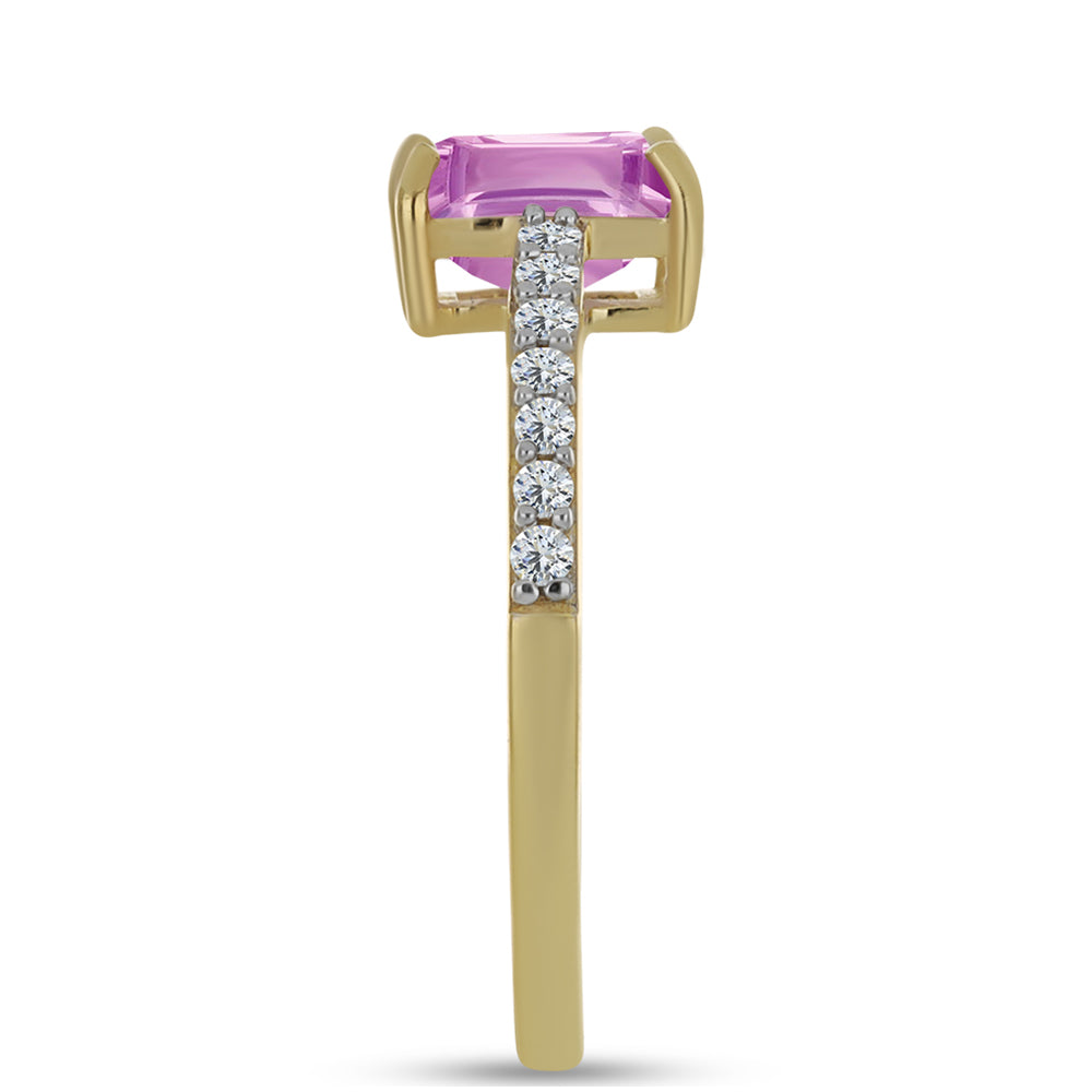 Anillo de Plata Bañada en Oro con Fluorita rosa y Topacio Blanco 4 