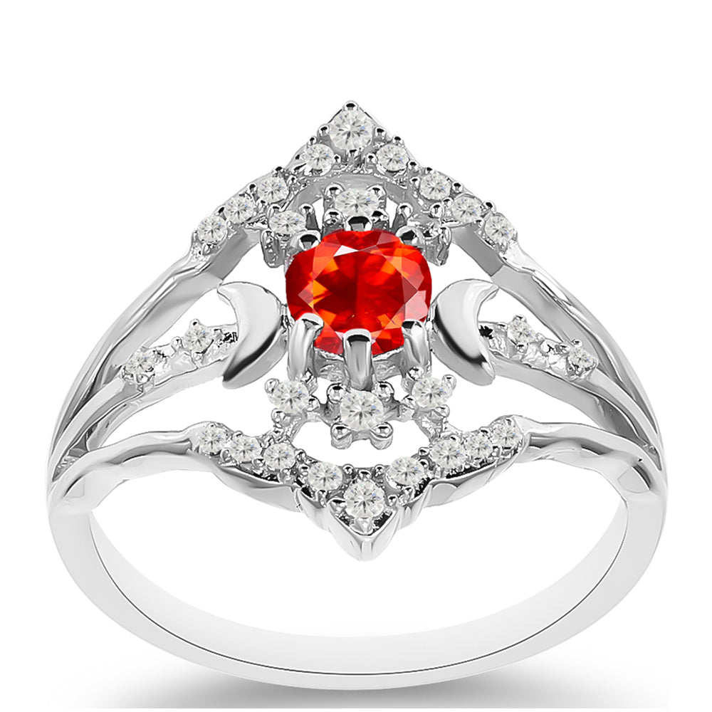 Anillo de Plata con Ópalo Rojo etíope de Lega Dembi y Topacio Blanco