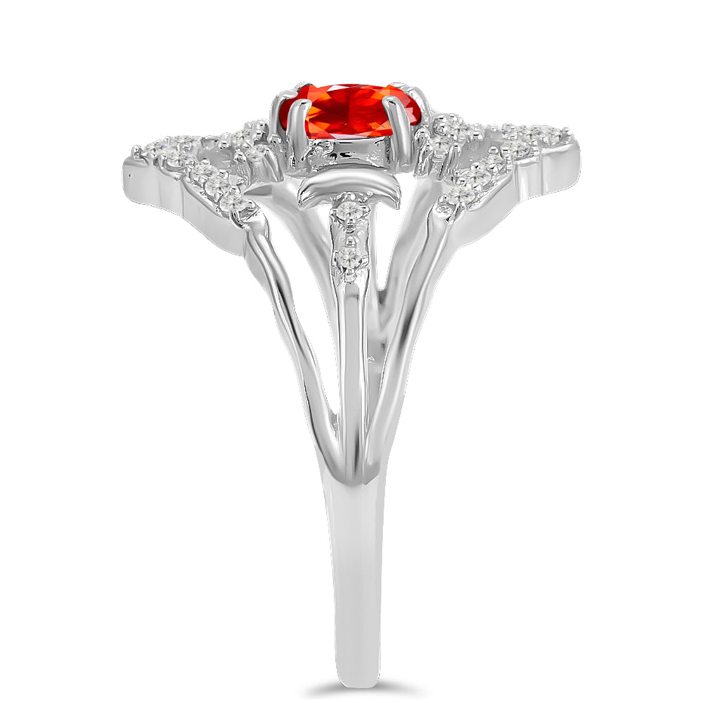 Anillo de Plata con Ópalo Rojo etíope de Lega Dembi y Topacio Blanco
