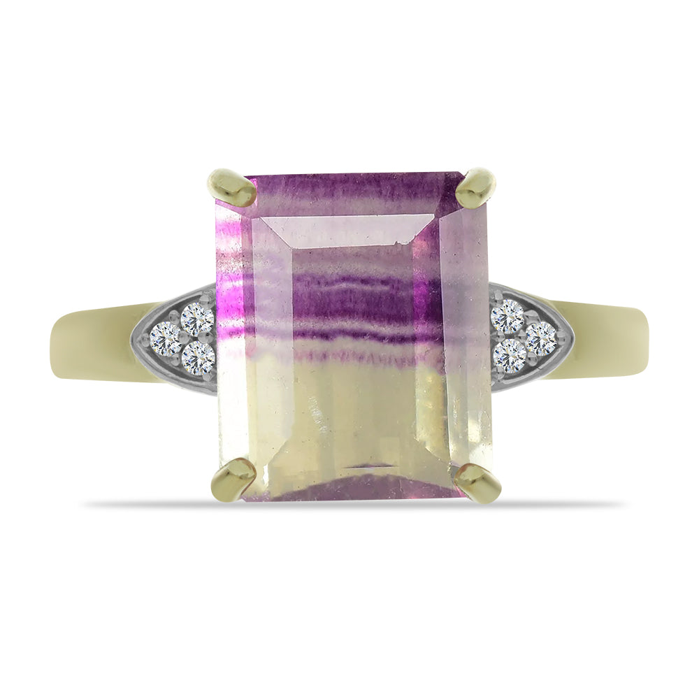 Anillo de Plata Bañada en Oro con Fluorita morada y Topacio Blanco 1 