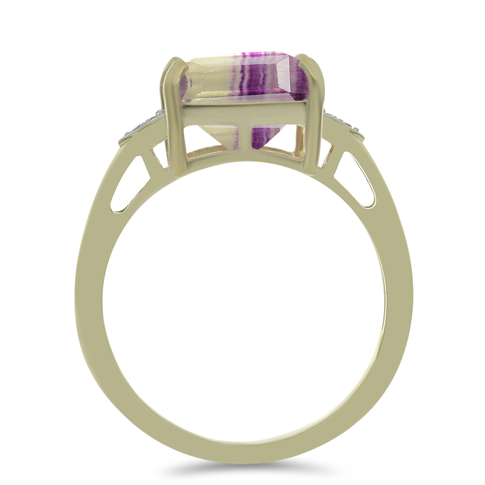 Anillo de Plata Bañada en Oro con Fluorita morada y Topacio Blanco