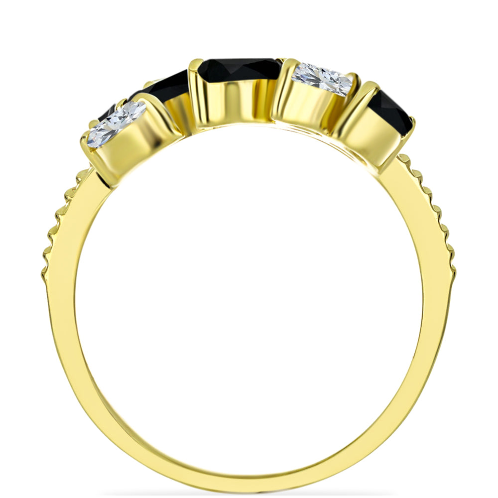 Anillo de Plata Bañada en Oro con Ónix Negro y Topacio Blanco 2 