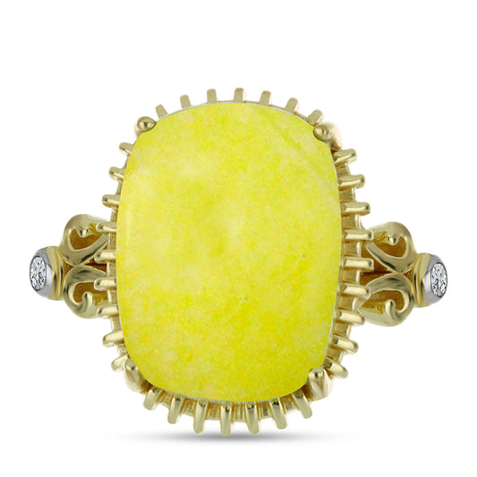 Anillo de Plata Bañada en Oro con Serpentina Amarilla y Topacio Blanco