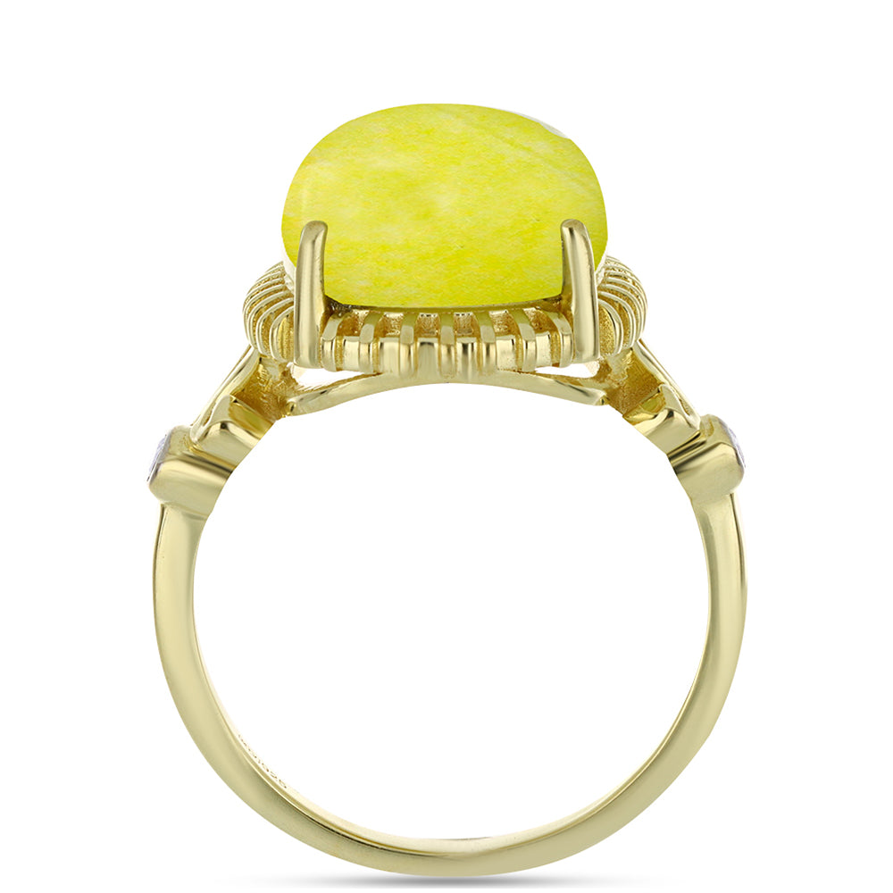 Anillo de Plata Bañada en Oro con Serpentina Amarilla y Topacio Blanco