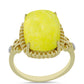 Anillo de Plata Bañada en Oro con Serpentina Amarilla y Topacio Blanco