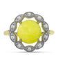 Anillo de Plata Bañada en Oro con Serpentina Amarilla y Topacio Blanco