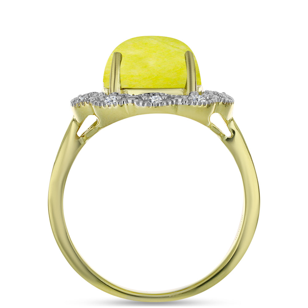 Anillo de Plata Bañada en Oro con Serpentina Amarilla y Topacio Blanco