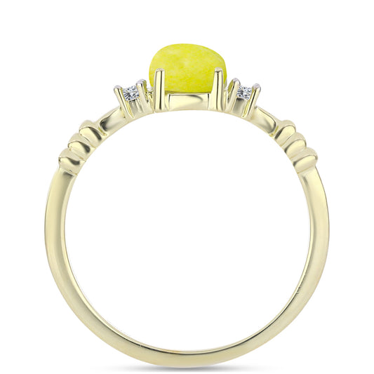 Anillo de Plata Bañada en Oro con Serpentina Amarilla y Topacio Blanco