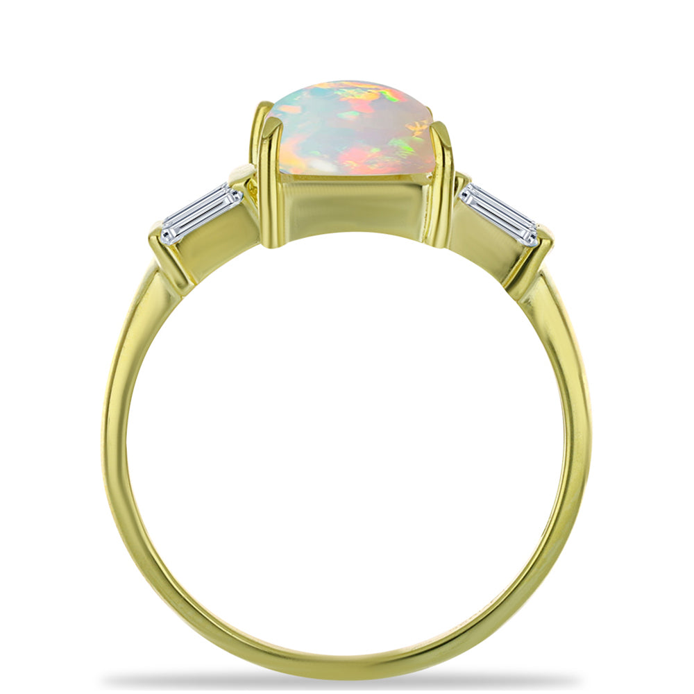 Anillo de Plata Bañada en Oro con Ópalo Welo y Zircón Blanco