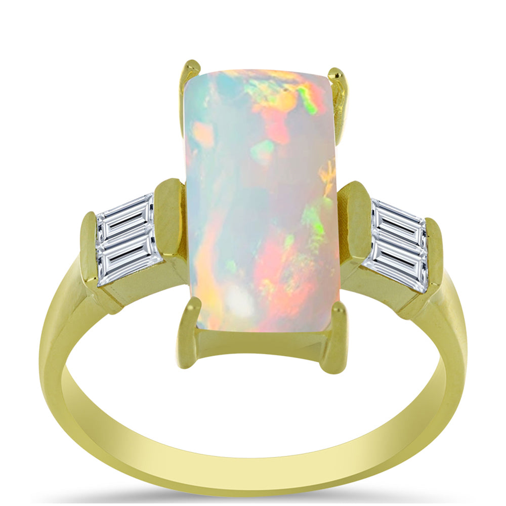 Anillo de Plata Bañada en Oro con Ópalo Welo y Zircón Blanco