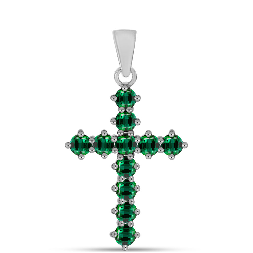 Cruz Colgante de Plata con Turmalina Verde