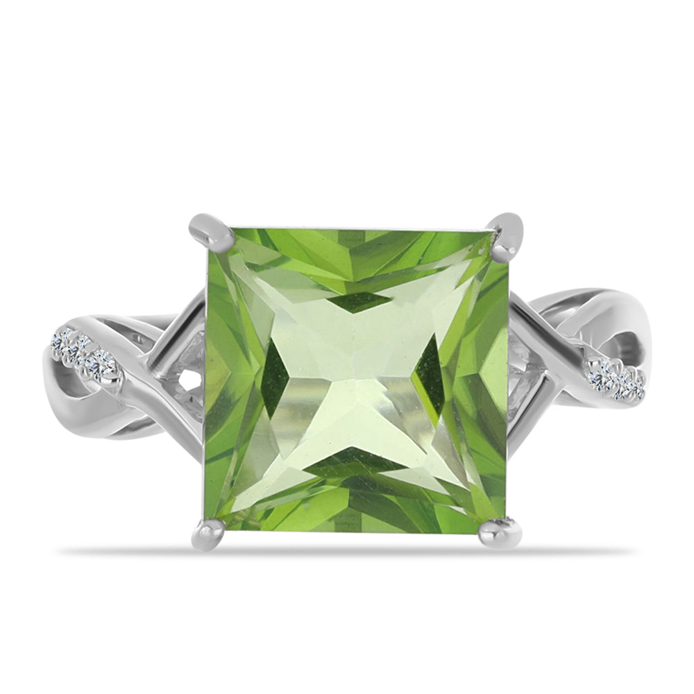 Anillo de Plata con Cuarzo Verde Helecho y Topacio Blanco
