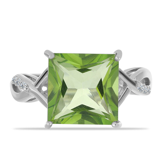 Anillo de Plata con Cuarzo Verde Helecho y Topacio Blanco