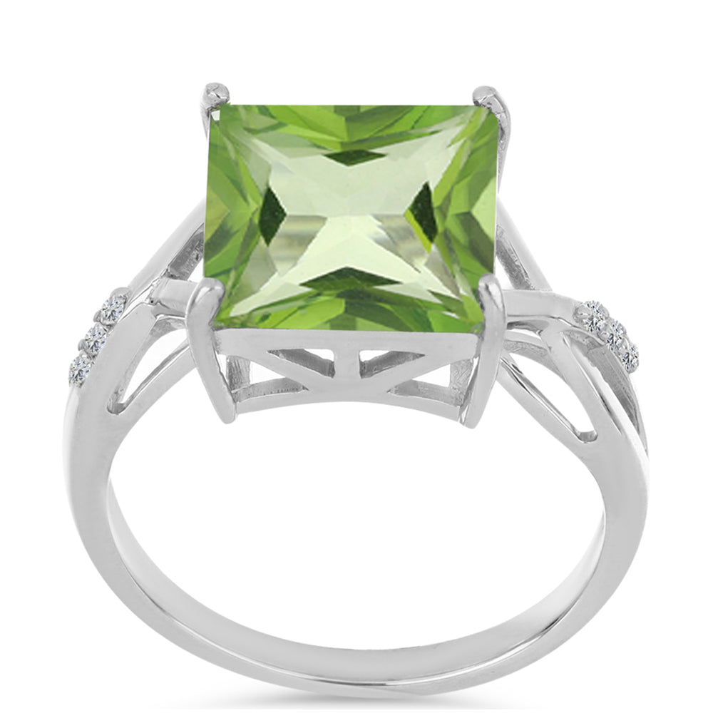 Anillo de Plata con Cuarzo Verde Helecho y Topacio Blanco