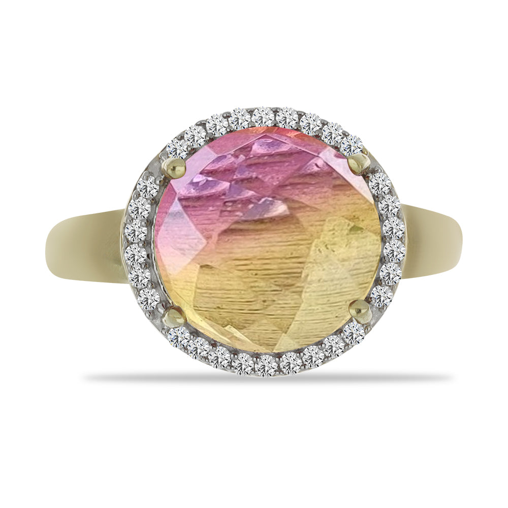 Anillo de Plata Bañada en Oro con Fluorita morada y Topacio Blanco 1 