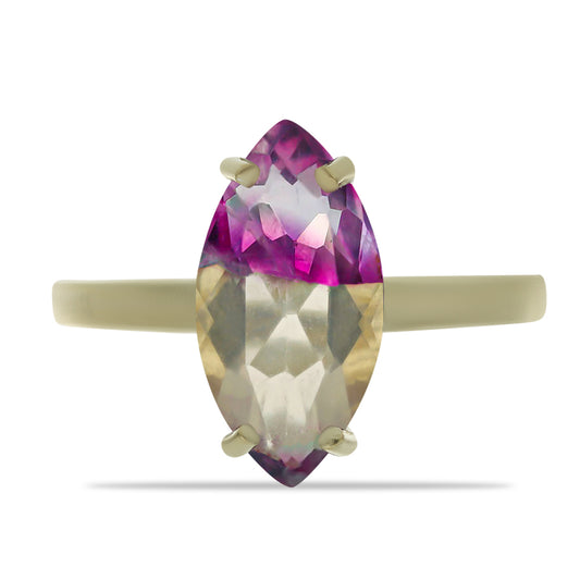 Anillo de Plata Bañada en Oro con Fluorita morada