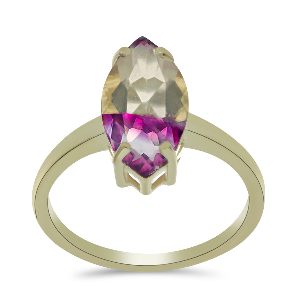 Anillo de Plata Bañada en Oro con Fluorita morada