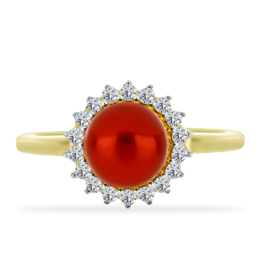 Anillo de Plata Bañada en Oro con Perla roja de río y Topacio Blanco 1 