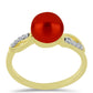 Anillo de Plata Bañada en Oro con Perla roja de río y Topacio Blanco