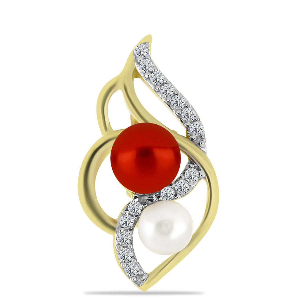 Pendientes de Plata Bañada en Oro con Perla roja de río y Topacio Blanco