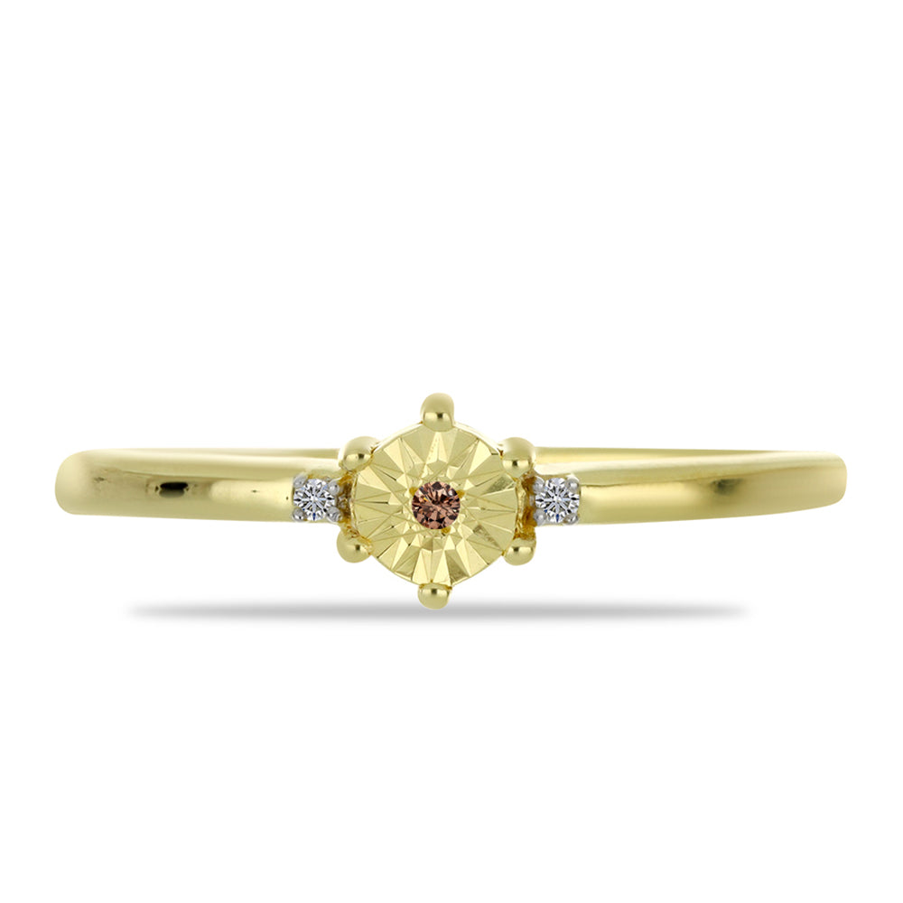 Anillo de Plata Bañada en Oro con Diamante Champagne y Diamante blanco