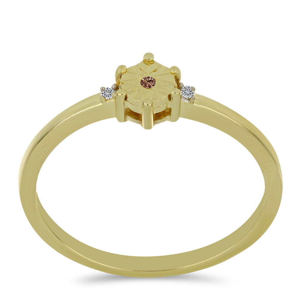 Anillo de Plata Bañada en Oro con Diamante Champagne y Diamante blanco
