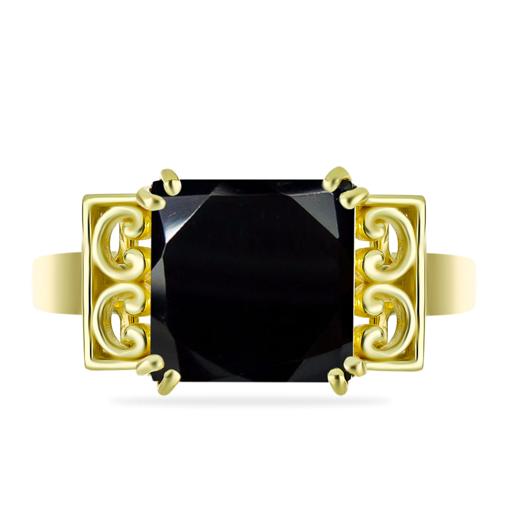 Anillo de Plata Bañada en Oro con Ónix Negro 1 