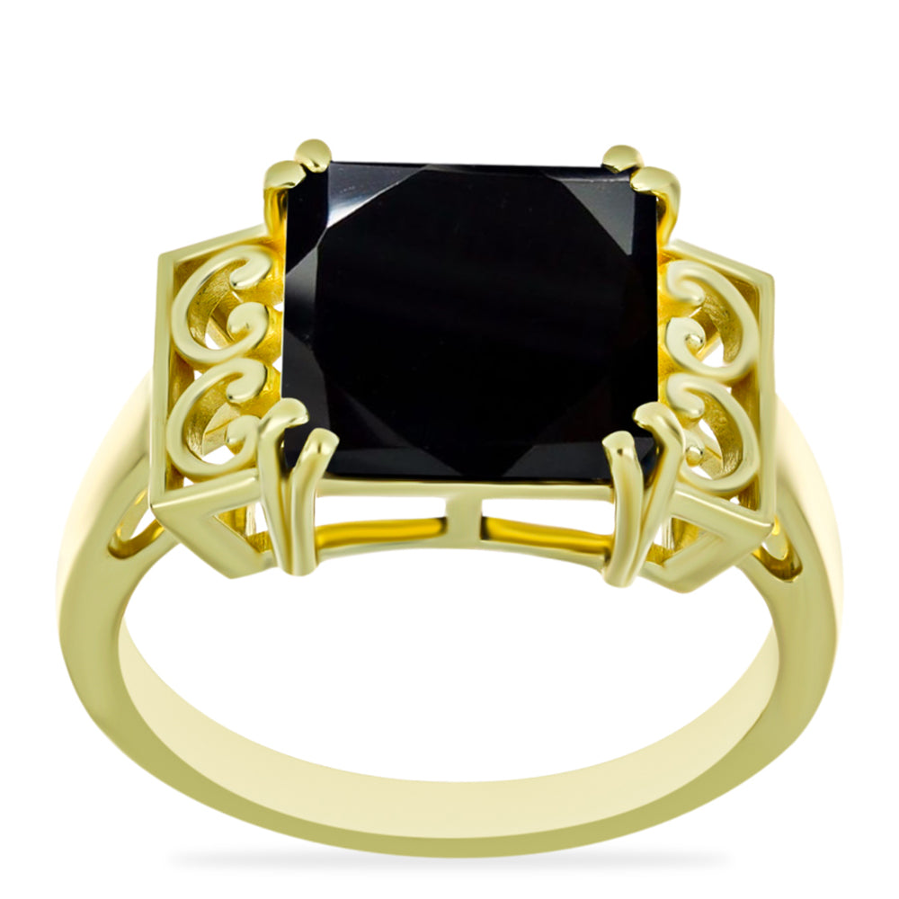 Anillo de Plata Bañada en Oro con Ónix Negro
