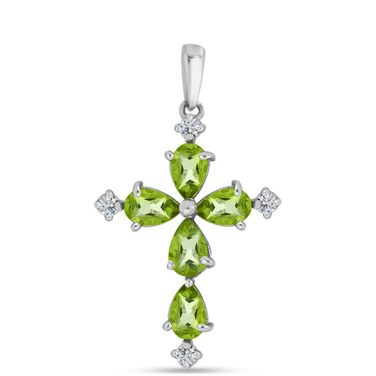 Cruz Colgante de Plata con Cuarzo Verde Helecho y Topacio Blanco