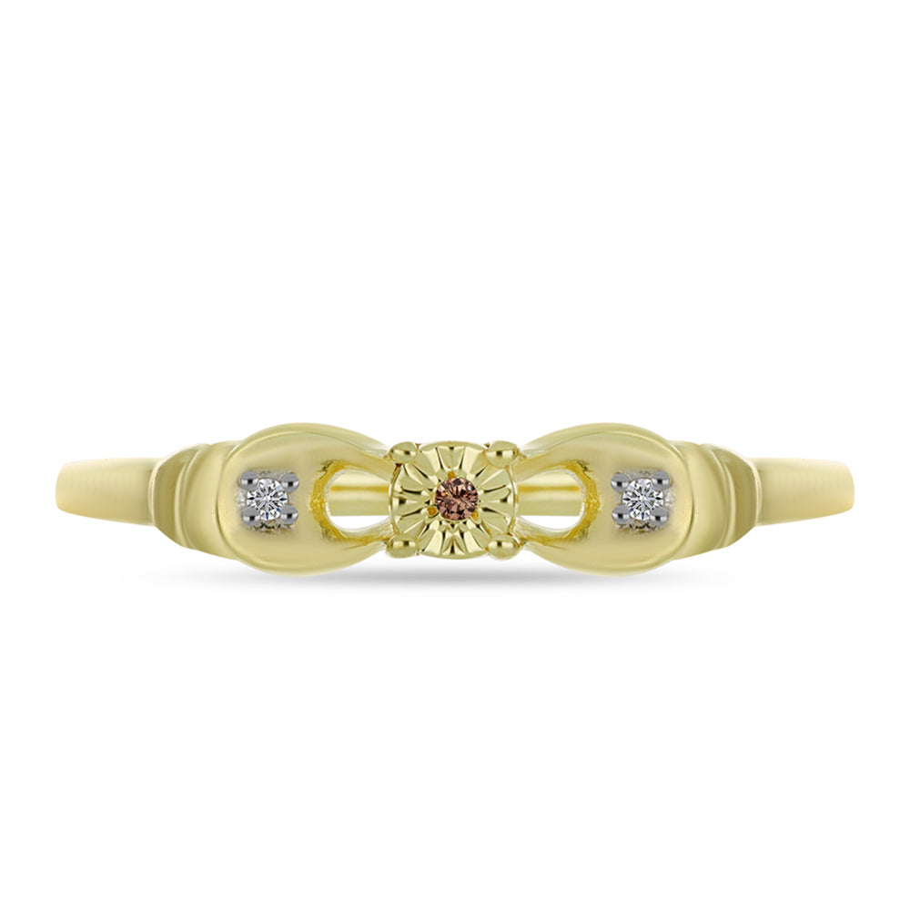 Anillo de Plata Bañada en Oro con Diamante Champagne y Diamante blanco