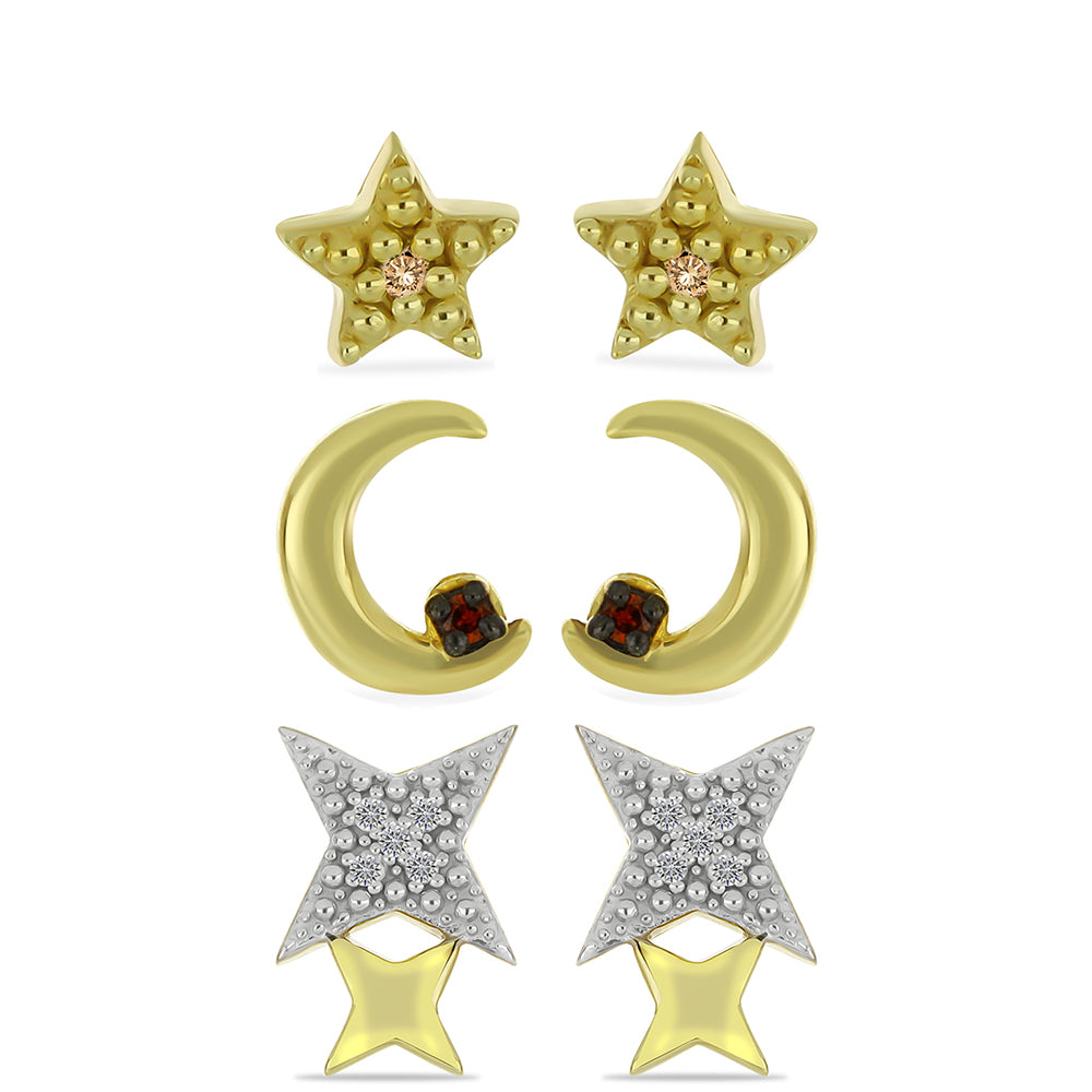 Conjunto de Plata Bañada en Oro con Diamante Champagne y Diamante blanco ( Pendientes ) 1 