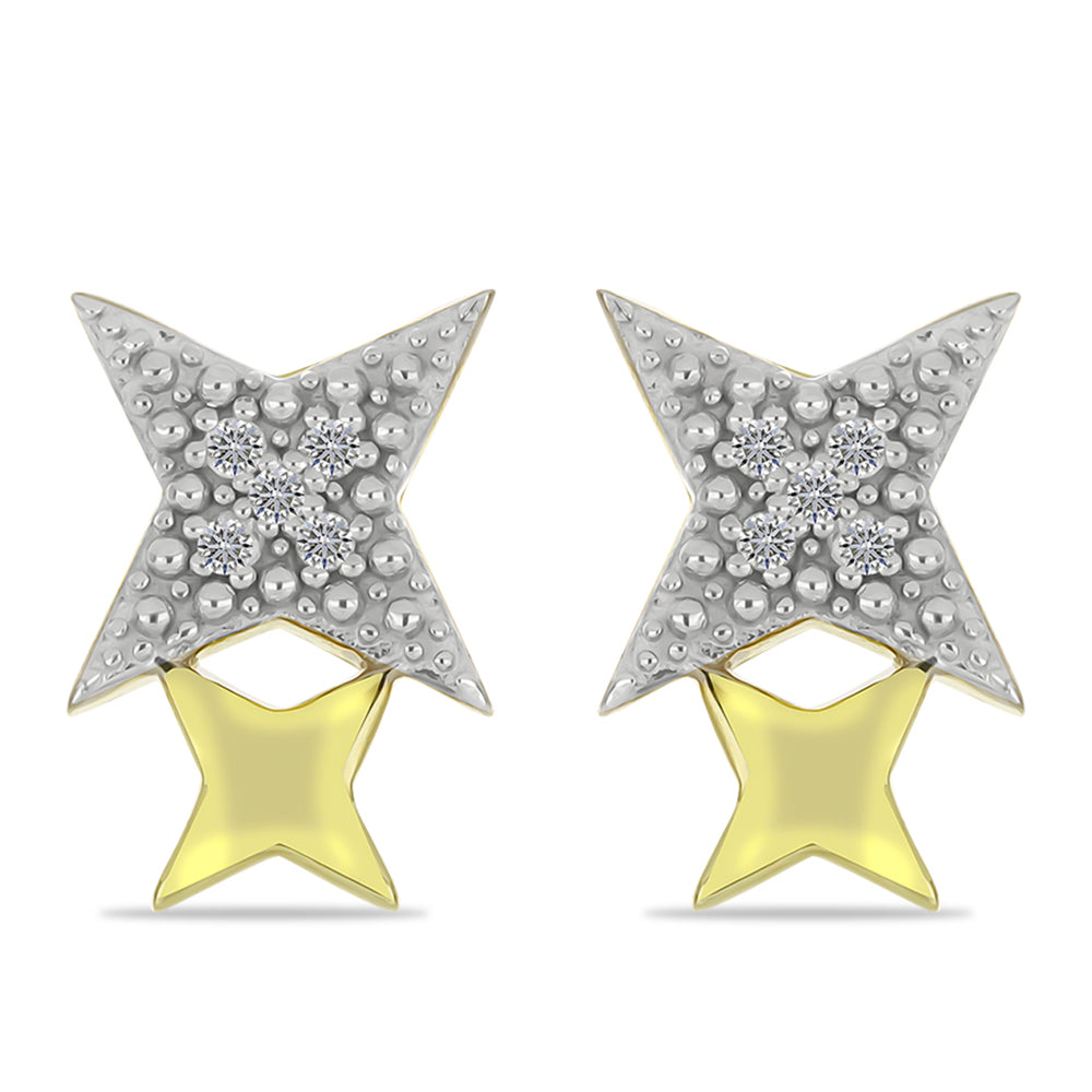 Conjunto de Plata Bañada en Oro con Diamante Champagne y Diamante blanco ( Pendientes )