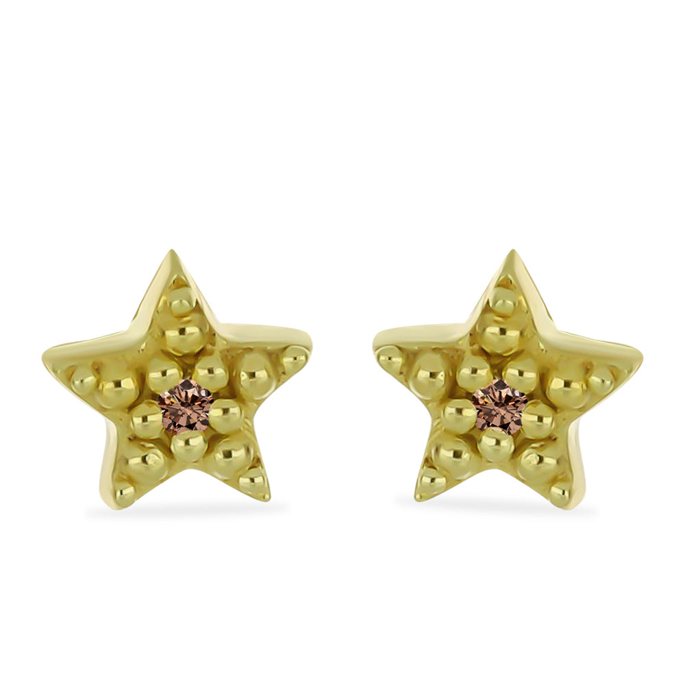 Conjunto de Plata Bañada en Oro con Diamante Champagne y Diamante blanco ( Pendientes )