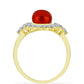 Anillo de Plata Bañada en Oro con Perla roja de río y Topacio Blanco