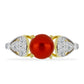 Anillo de Plata Bañada en Oro con Perla roja de río y Topacio Blanco