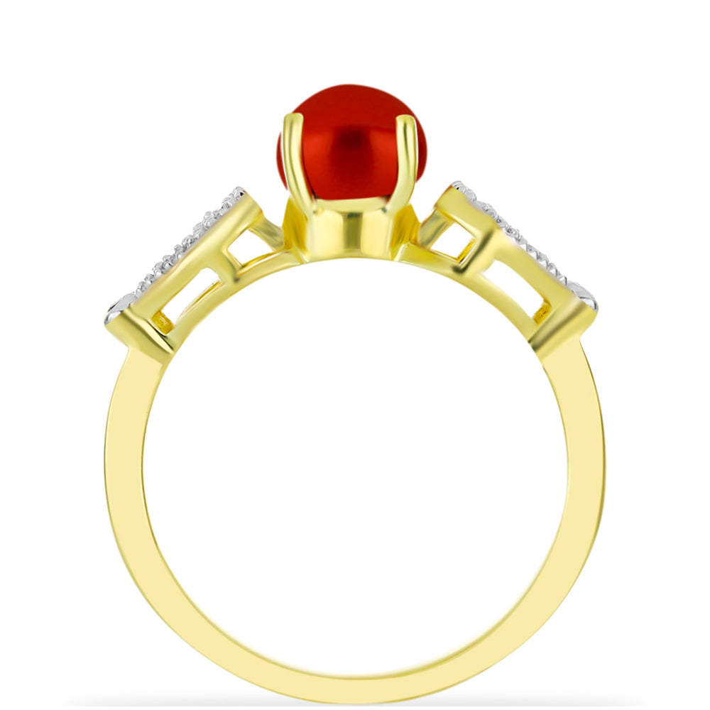 Anillo de Plata Bañada en Oro con Perla roja de río y Topacio Blanco