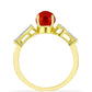 Anillo de Plata Bañada en Oro con Perla roja de río y Topacio Blanco