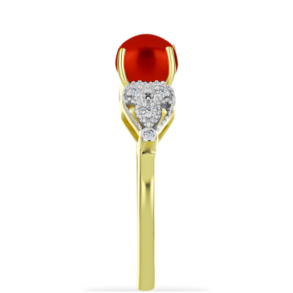 Anillo de Plata Bañada en Oro con Perla roja de río y Topacio Blanco