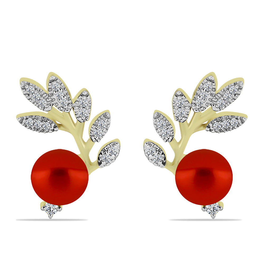 Pendientes de Plata Bañada en Oro con Perla roja de río y Topacio Blanco