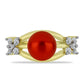 Anillo de Plata Bañada en Oro con Perla roja de río y Topacio Blanco