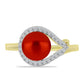 Anillo de Plata Bañada en Oro con Perla roja de río y Topacio Blanco