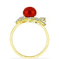 Anillo de Plata Bañada en Oro con Perla roja de río y Topacio Blanco