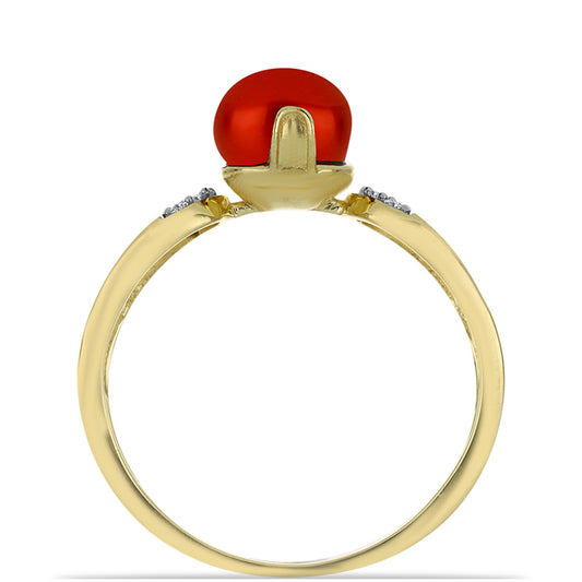 Anillo de Plata Bañada en Oro con Perla roja de río y Topacio Blanco