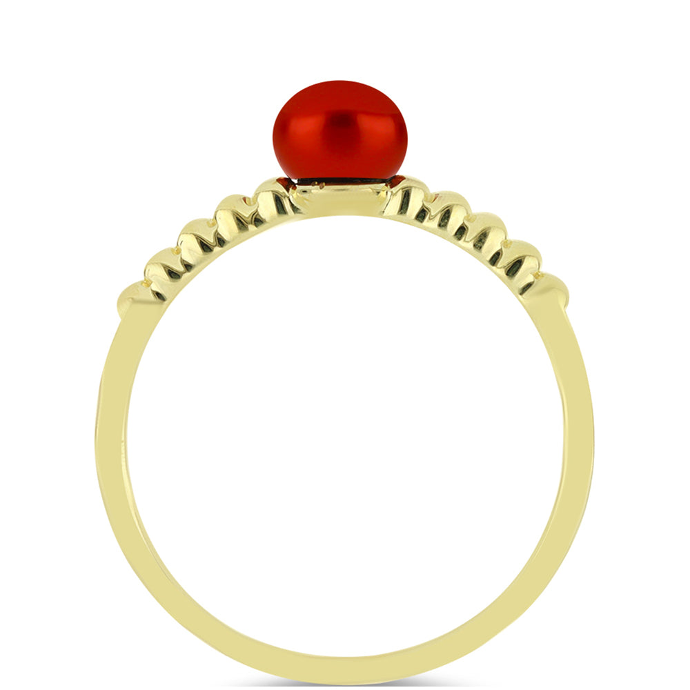 Anillo de Plata Bañada en Oro con Perla roja de río 2 
