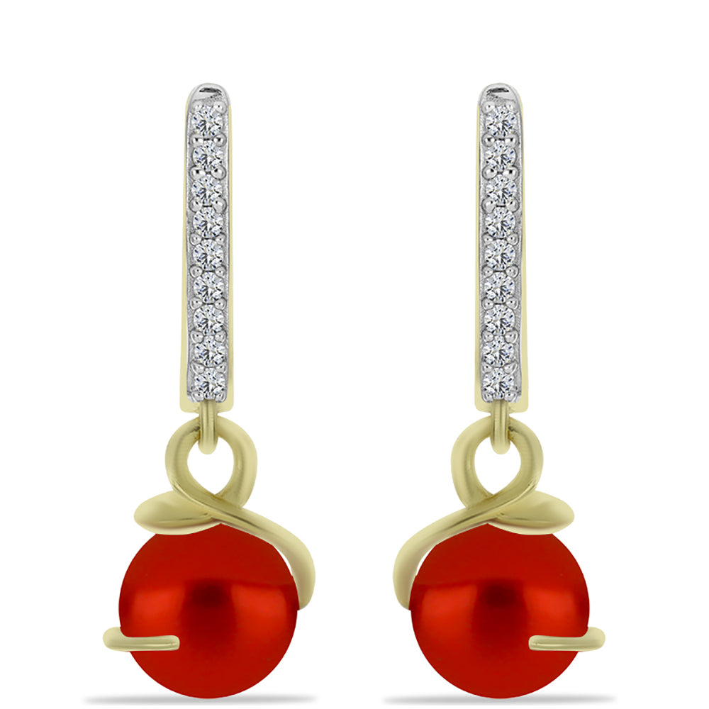 Pendientes de Plata Bañada en Oro con Perla roja de río y Topacio Blanco 1 